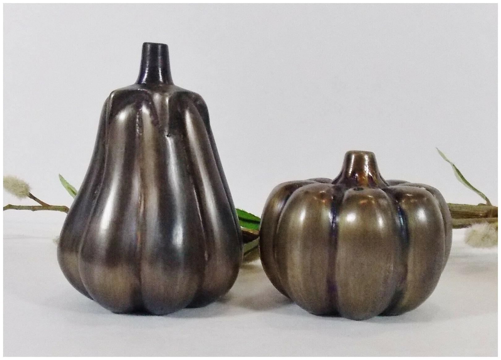 

Pumpkin Salt Pepper Shaker Set Antique Brass Finish Metal Fall Decor Godinger