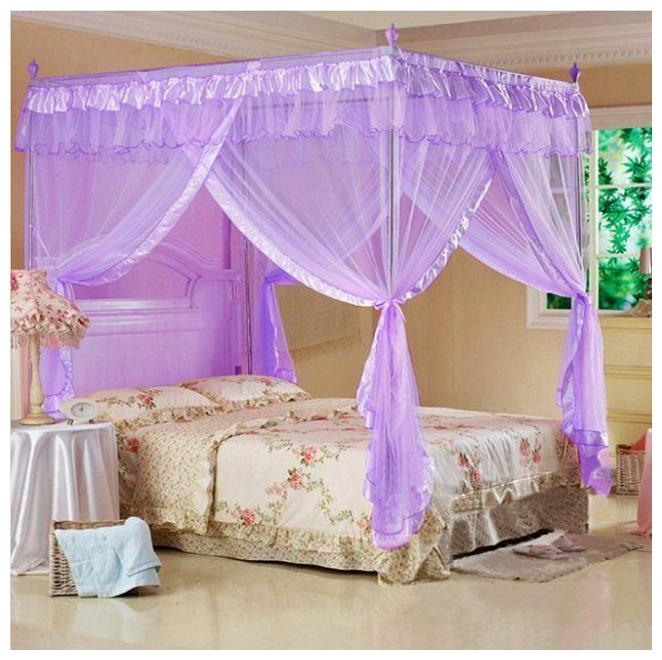 

Purple 4 Poster Lace Canopy Mosquito Nets Cal King Full Queen Twin-XL Bed Size