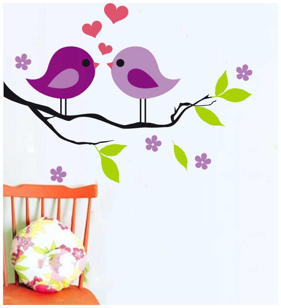 

Rawpockets Wall Stickers Purplish Love Birds on Violet Flower Tree Wall Decal Sticker