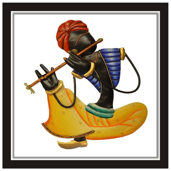 

Purvani Lord Krishna Playing Bansuri Poster Unframed Rolled ker Wall Decor Size -12 in x 12 in White