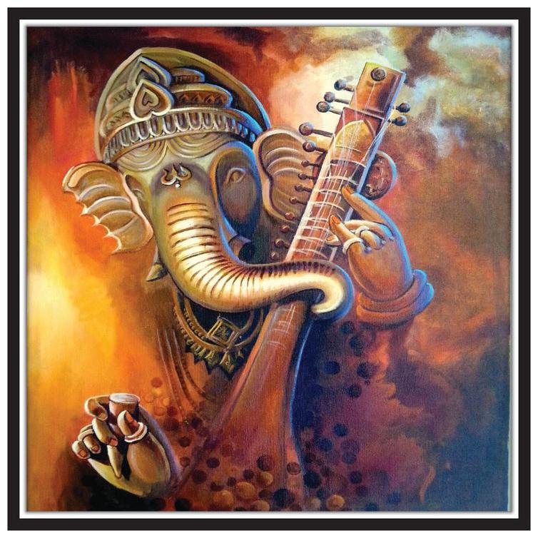 

Purvani Paper Poster Wall Sticker Print Decor Print Lord Ganesha Playing Veena