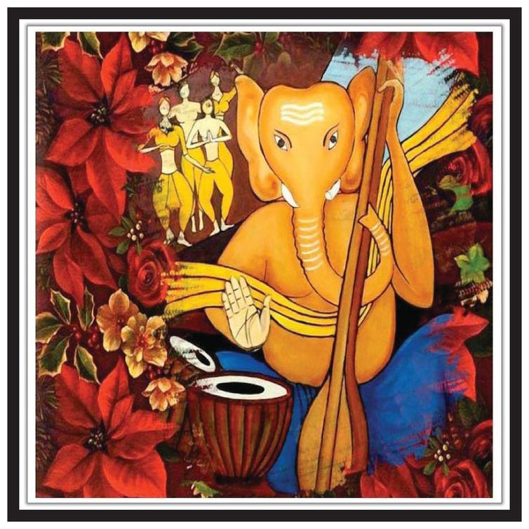 

Purvani Paper Poster Wall Sticker Print Decor Print Lord Ganesha Playing Veena
