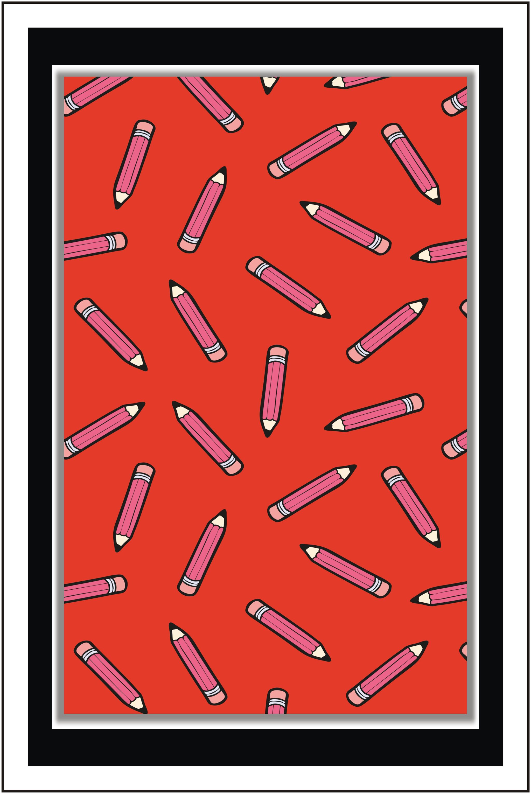 

Purvani Pink Pencils Pattern on Red - Paper Poster Wall Sticker Print Decor Print