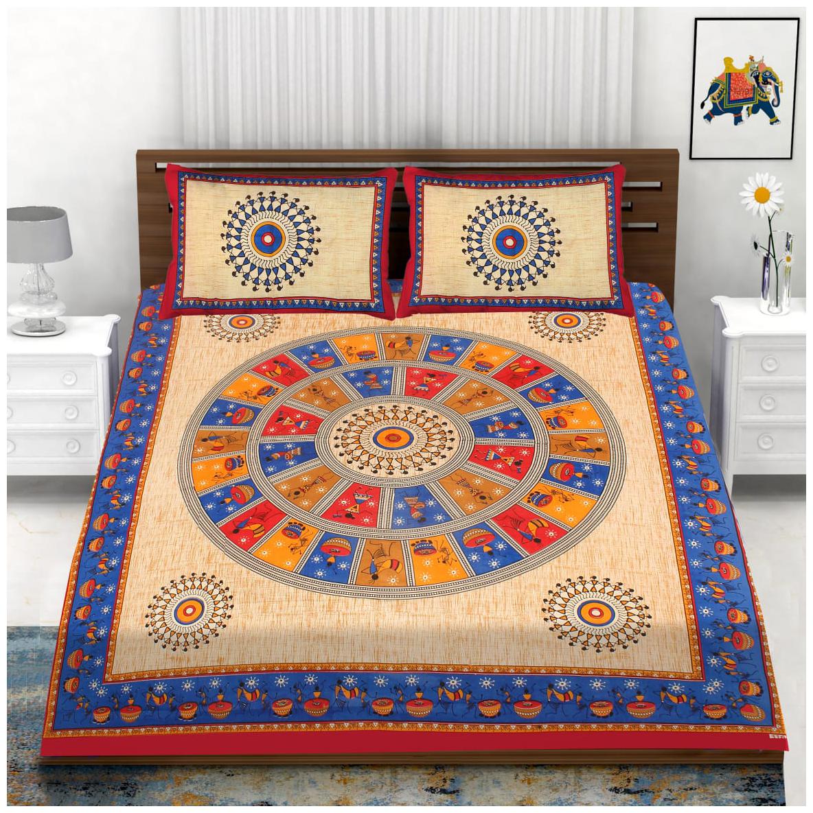 

Quilt N Razai Cotton Contemporary Queen Size Bedsheet 144 TC ( 1 Bedsheet With 2 Pillow Covers Assorted )