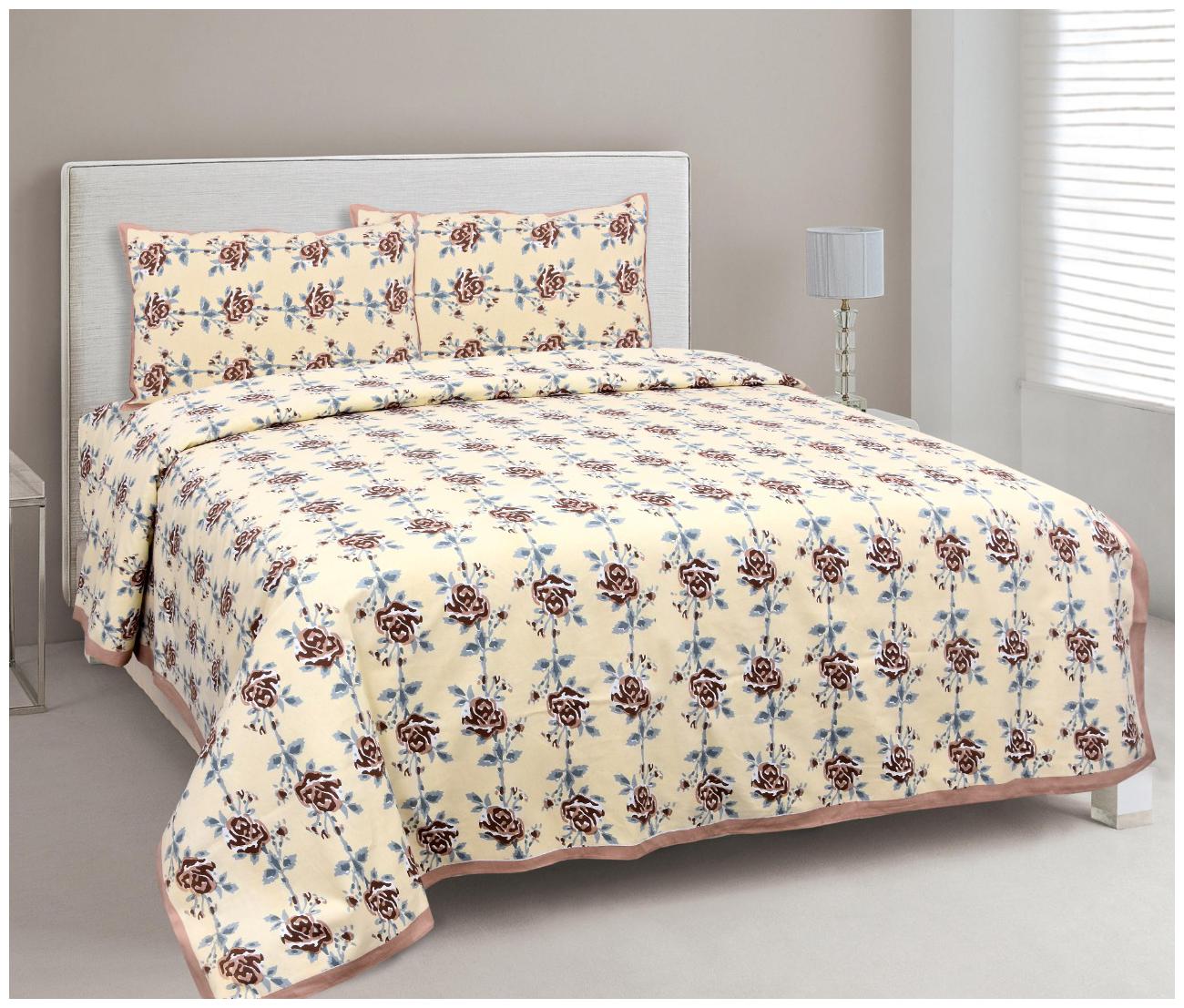 

Quilt N Razai Cotton Floral King Size Bedsheet 180 TC ( 1 Bedsheet With 2 Pillow Covers Beige )