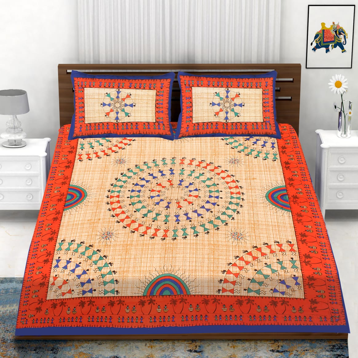

Quilt N Razai Cotton Contemporary Queen Size Bedsheet 144 TC ( 1 Bedsheet With 2 Pillow Covers Assorted )