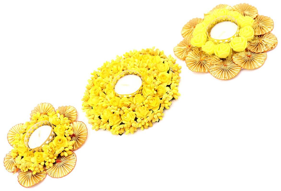 

QUVYARTS Metal Yellow Tea light holder