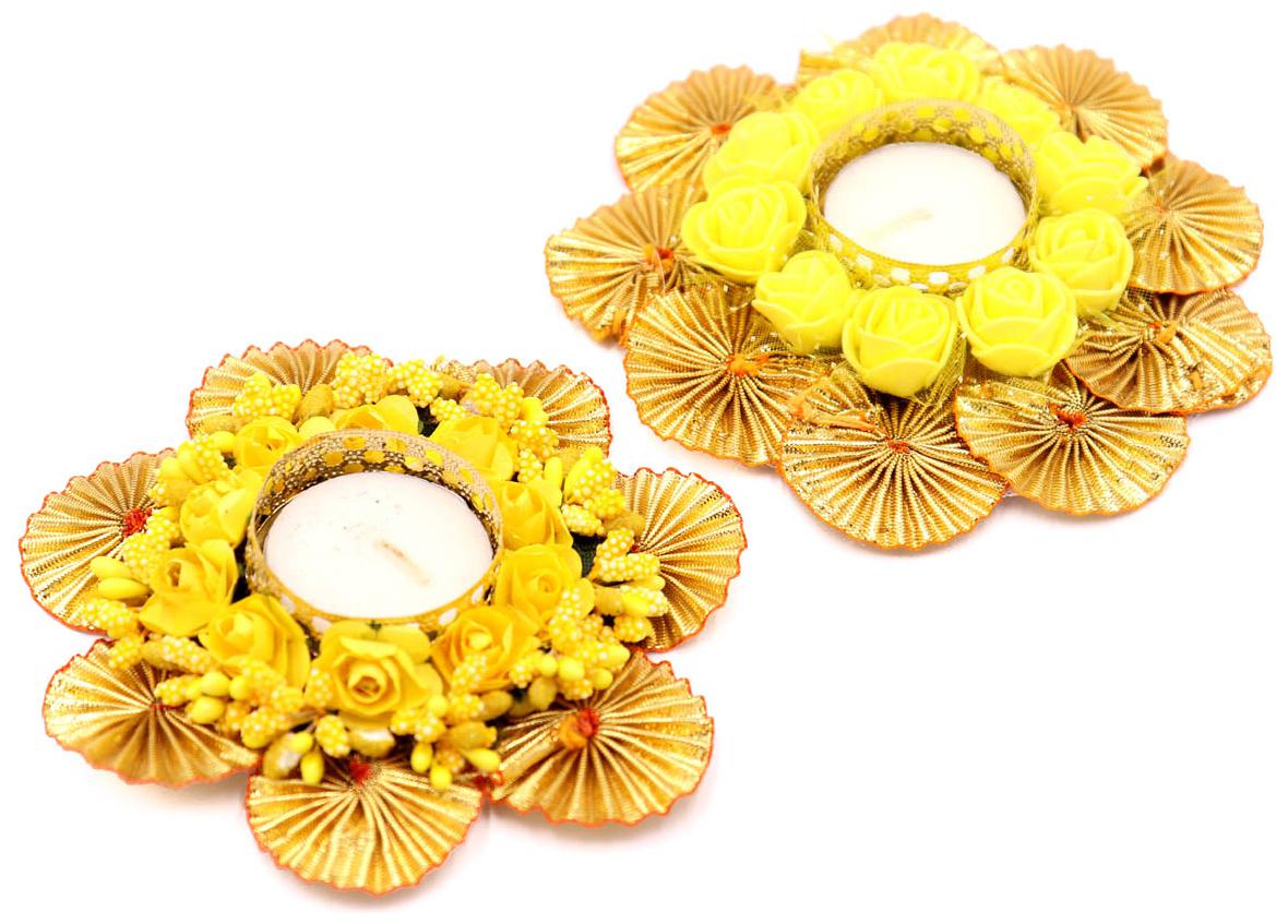 

QUVYARTS Metal Yellow Tea light holder