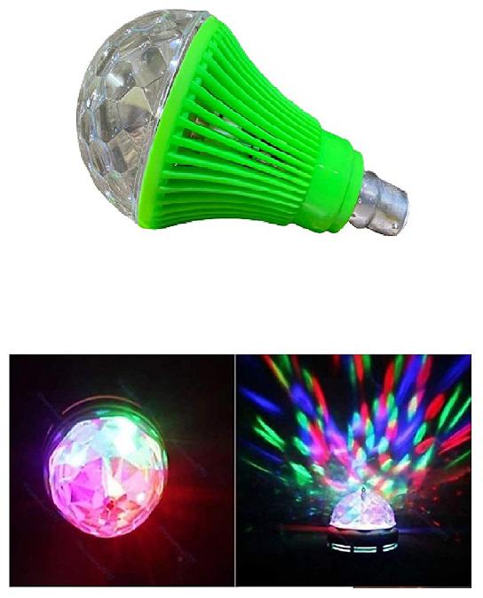 

QUXXA LED Diwali Decorative Colorful Magic DJ Automatic Rotation Disco Party Bulb B22 Connector (Green)