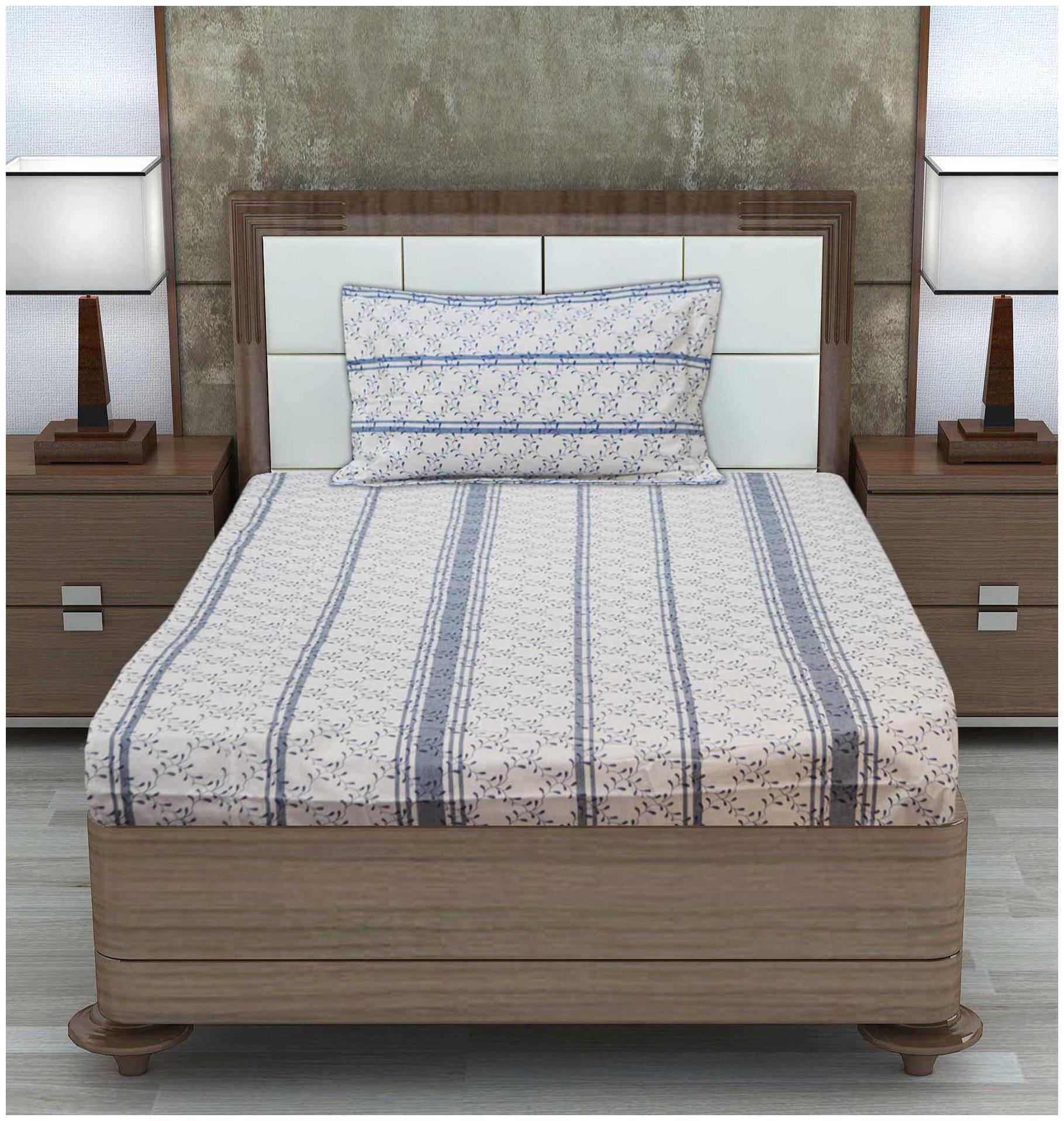 

R Home Cotton Printed Single Size Bedsheet 250 TC ( 1 Bedsheet With 1 Pillow Covers Blue )
