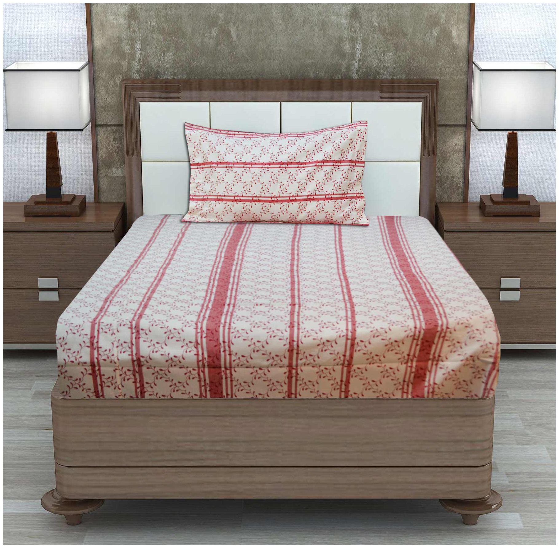 

R Home Cotton Printed Single Size Bedsheet 250 TC ( 1 Bedsheet With 1 Pillow Covers Red )