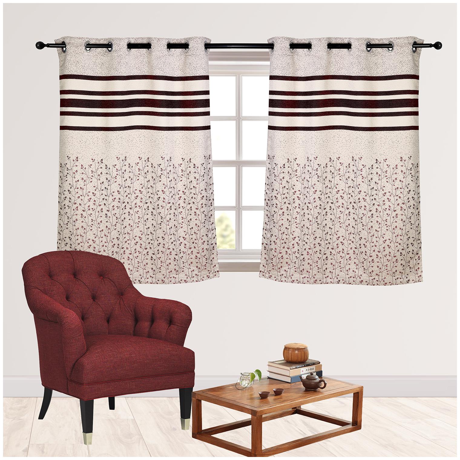 

R S Furnishing Polyester Window Blackout Wine White Regular Curtain ( Eyelet Closure Floral )