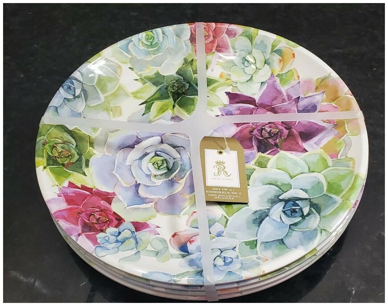 

RACHEL ASHWELL Set of(4) Spring colorful Floral Melamine Plate