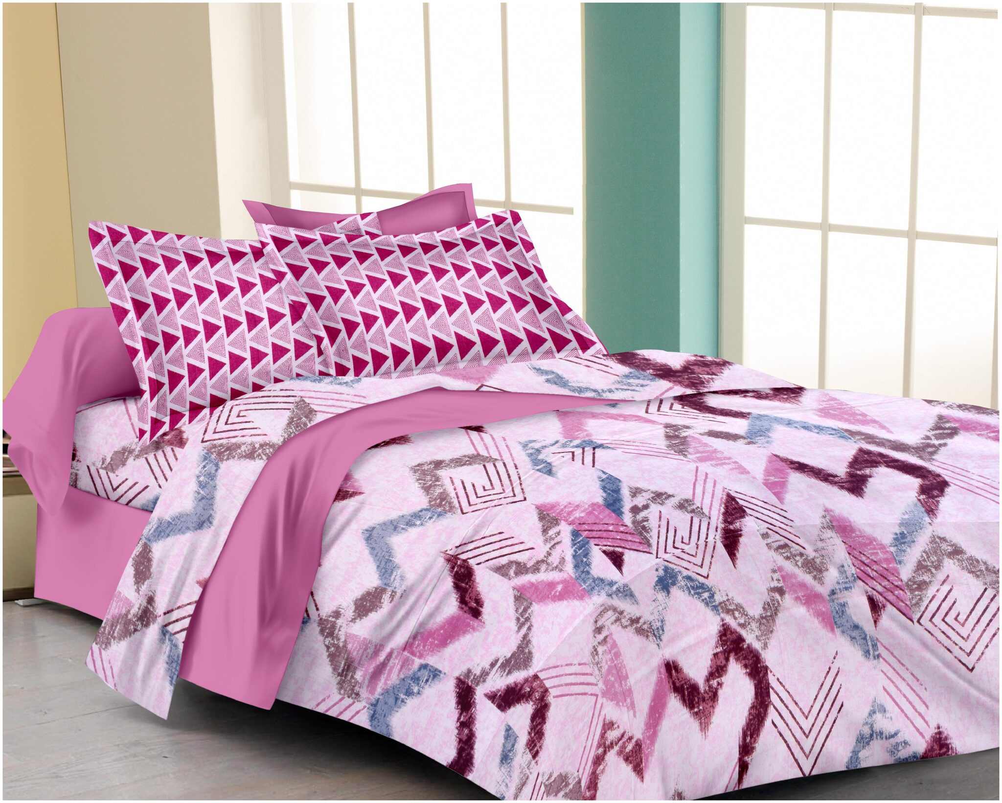 

RADANYA Cotton Printed Double Size Bedsheet ( 1 Bedsheet With 2 Pillow Covers Pink )