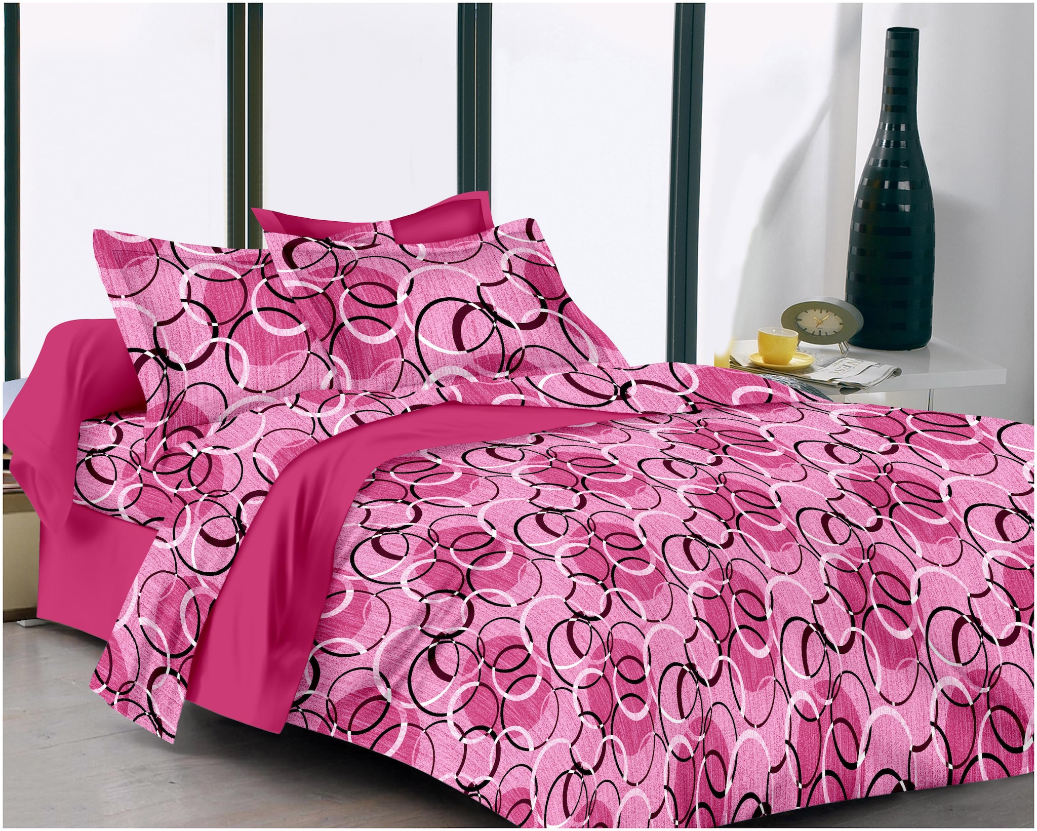 

RADANYA Cotton Printed Double Size Bedsheet ( 1 Bedsheet With 2 Pillow Covers Pink )