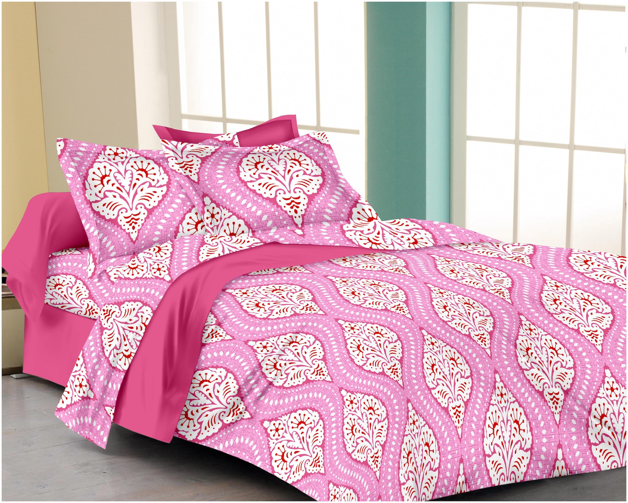 

RADANYA Cotton Printed Double Size Bedsheet ( 1 Bedsheet With 2 Pillow Covers Pink )