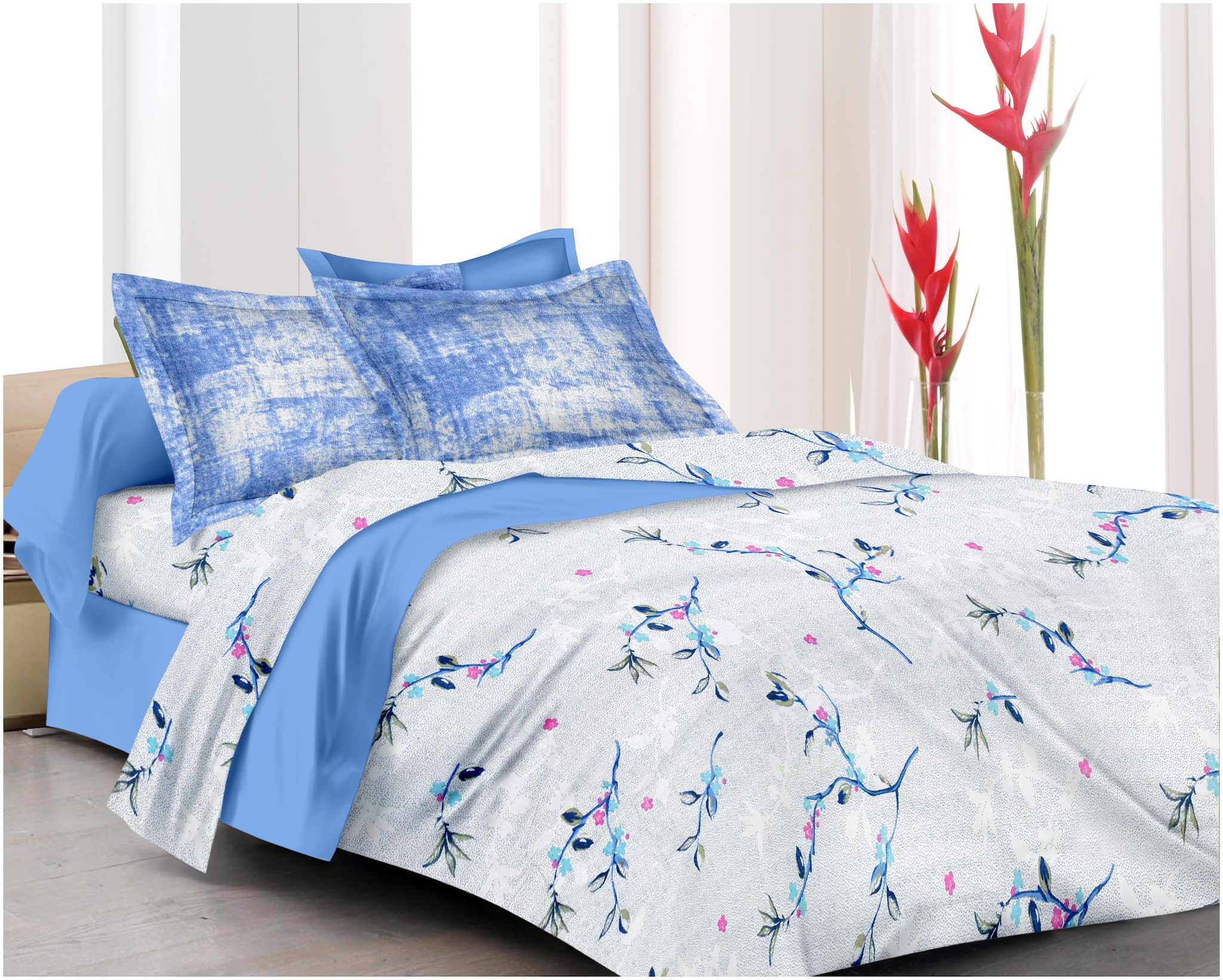

RADANYA Cotton Printed Double Size Bedsheet 300 TC ( 1 Bedsheet With 2 Pillow Covers Blue )
