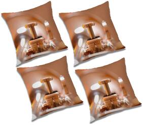 RADANYA 3d printed Polyester Gold Cushion Cover ( Large , Pack of 4 )