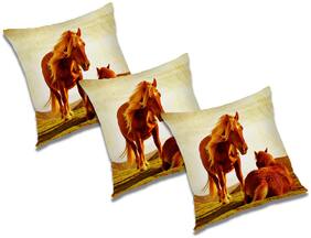 RADANYA 3d printed Polyester Gold Cushion Cover ( Large , Pack of 3 )