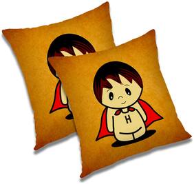 RADANYA 3d printed Polyester Orange Cushion Cover ( Small , Pack of 2 )
