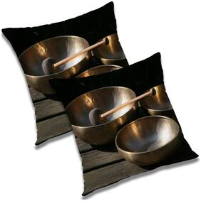 RADANYA 3d printed Polyester Gold Cushion Cover ( Large , Pack of 2 )