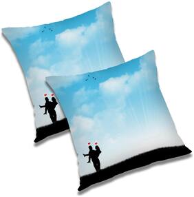 RADANYA 3d printed Polyester Blue Cushion Cover ( Small , Pack of 2 )