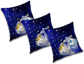 RADANYA 3d printed Polyester Blue Cushion Cover ( Regular , Pack of 3 )