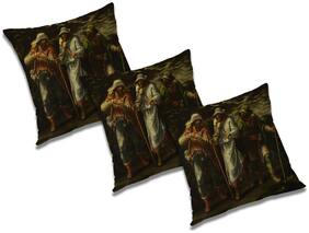 RADANYA 3d printed Polyester Gold Cushion Cover ( Regular , Pack of 3 )