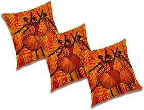 RADANYA 3d printed Polyester Orange Cushion Cover ( Extra large , Pack of 3 )