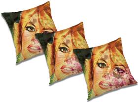 RADANYA 3d printed Polyester Gold Cushion Cover ( Large , Pack of 3 )
