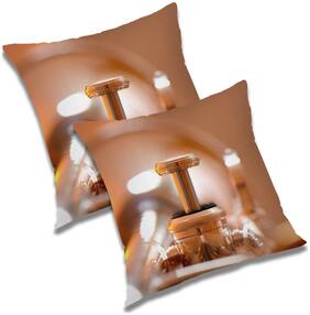 RADANYA 3d printed Polyester Gold Cushion Cover ( Small , Pack of 2 )