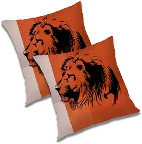 RADANYA 3d printed Polyester Orange Cushion Cover ( Large , Pack of 2 )