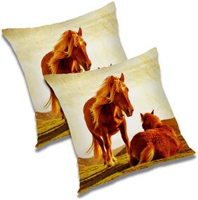 RADANYA 3d printed Polyester Gold Cushion Cover ( Large , Pack of 2 )