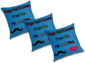 RADANYA 3d printed Polyester Blue Cushion Cover ( Regular , Pack of 3 )