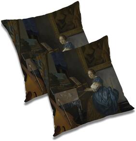 RADANYA 3d printed Polyester Gold Cushion Cover ( Small , Pack of 2 )
