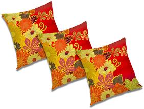RADANYA 3d printed Polyester Orange Cushion Cover ( Large , Pack of 3 )