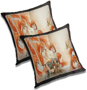 RADANYA 3d printed Polyester Orange Cushion Cover ( Regular , Pack of 2 )
