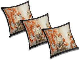 RADANYA 3d printed Polyester Orange Cushion Cover ( Small , Pack of 3 )