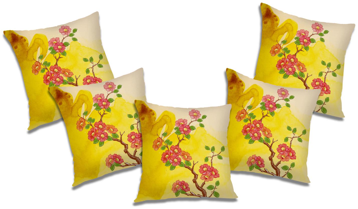 

RADANYA 3d printed Polyester Yellow Cushion Cover ( Extra large Pack of 5 )