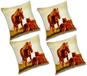 RADANYA 3d printed Polyester Gold Cushion Cover ( Regular , Pack of 4 )