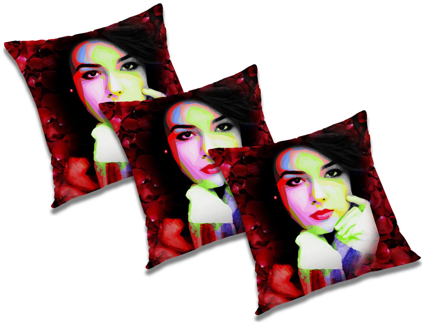 

RADANYA 3d printed Polyester Red Cushion Cover ( Large Pack of 3 )
