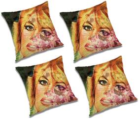 RADANYA 3d printed Polyester Gold Cushion Cover ( Large , Pack of 4 )