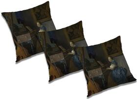 RADANYA 3d printed Polyester Gold Cushion Cover ( Regular , Pack of 3 )