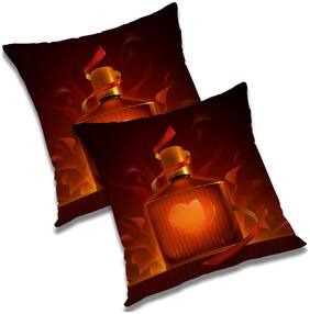 RADANYA 3d printed Polyester Orange Cushion Cover ( Small , Pack of 2 )