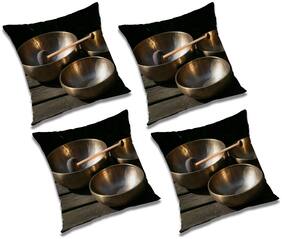 RADANYA 3d printed Polyester Gold Cushion Cover ( Large , Pack of 4 )