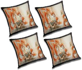 RADANYA 3d printed Polyester Orange Cushion Cover ( Small , Pack of 4 )