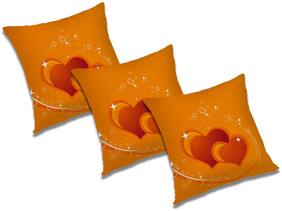 RADANYA 3d printed Polyester Orange Cushion Cover ( Small , Pack of 3 )