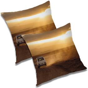 RADANYA 3d printed Polyester Orange Cushion Cover ( Small , Pack of 2 )