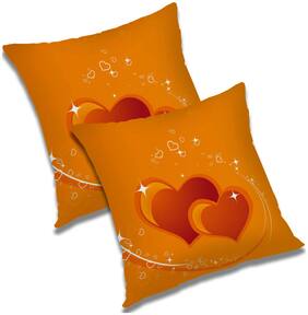 RADANYA 3d printed Polyester Orange Cushion Cover ( Large , Pack of 2 )