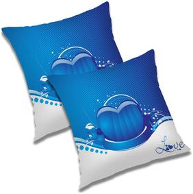 RADANYA 3d printed Polyester Blue Cushion Cover ( Large , Pack of 2 )